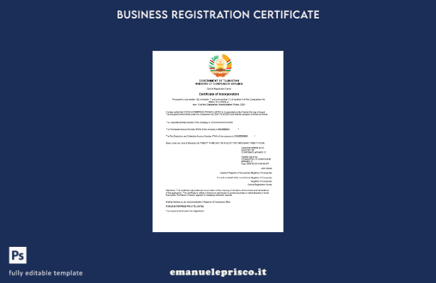 certificato di registrazione aziendale in Tagikistan in stile verificato Modello